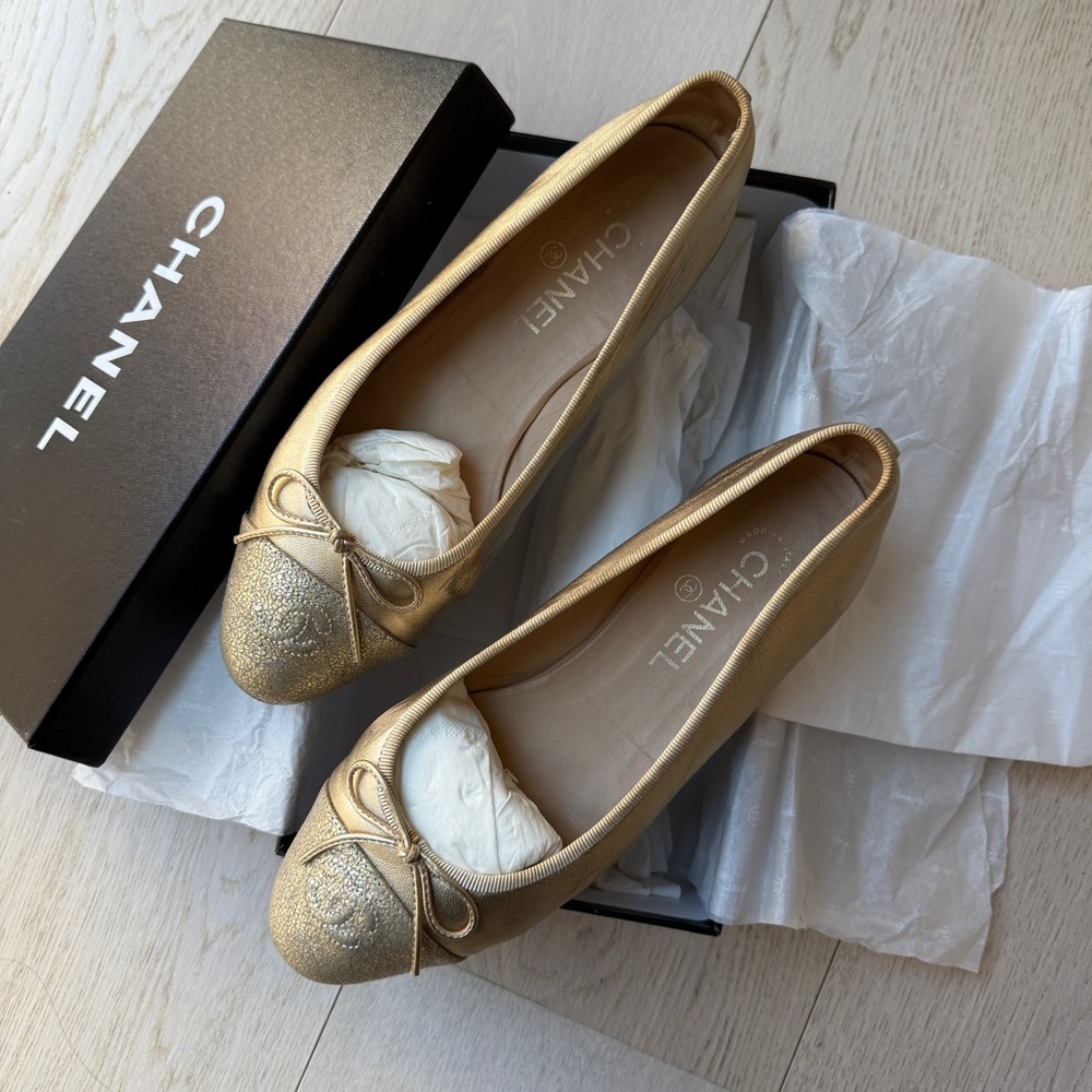 Chanel gold ballet flats